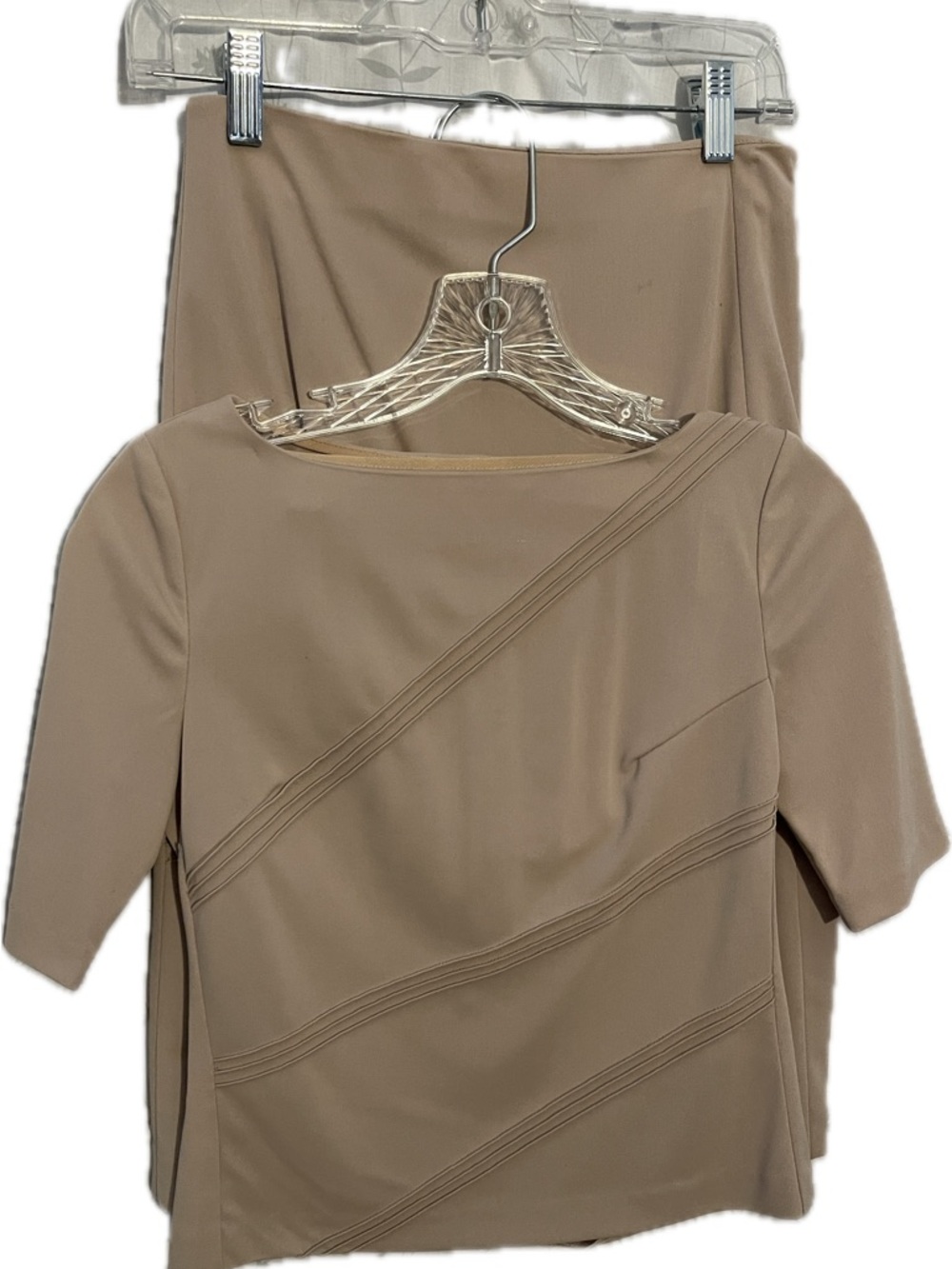 Elegant Taupe Stretch Knit 2piece Small Sleeve Shift